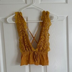Lace Trim Mustard Yellow Crop bralette top